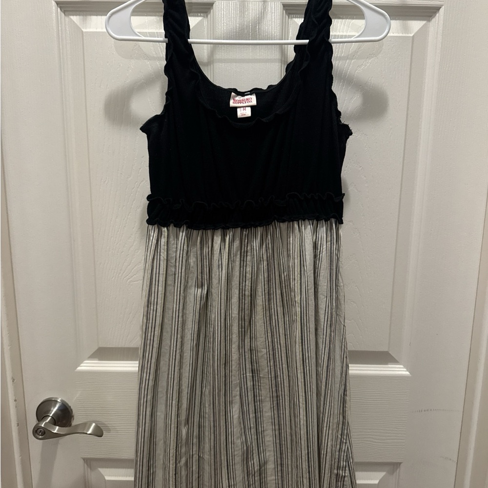 Mossimo Supply Co. Black Ruched Bodice with Gray Striped Skirt Girls Sundress